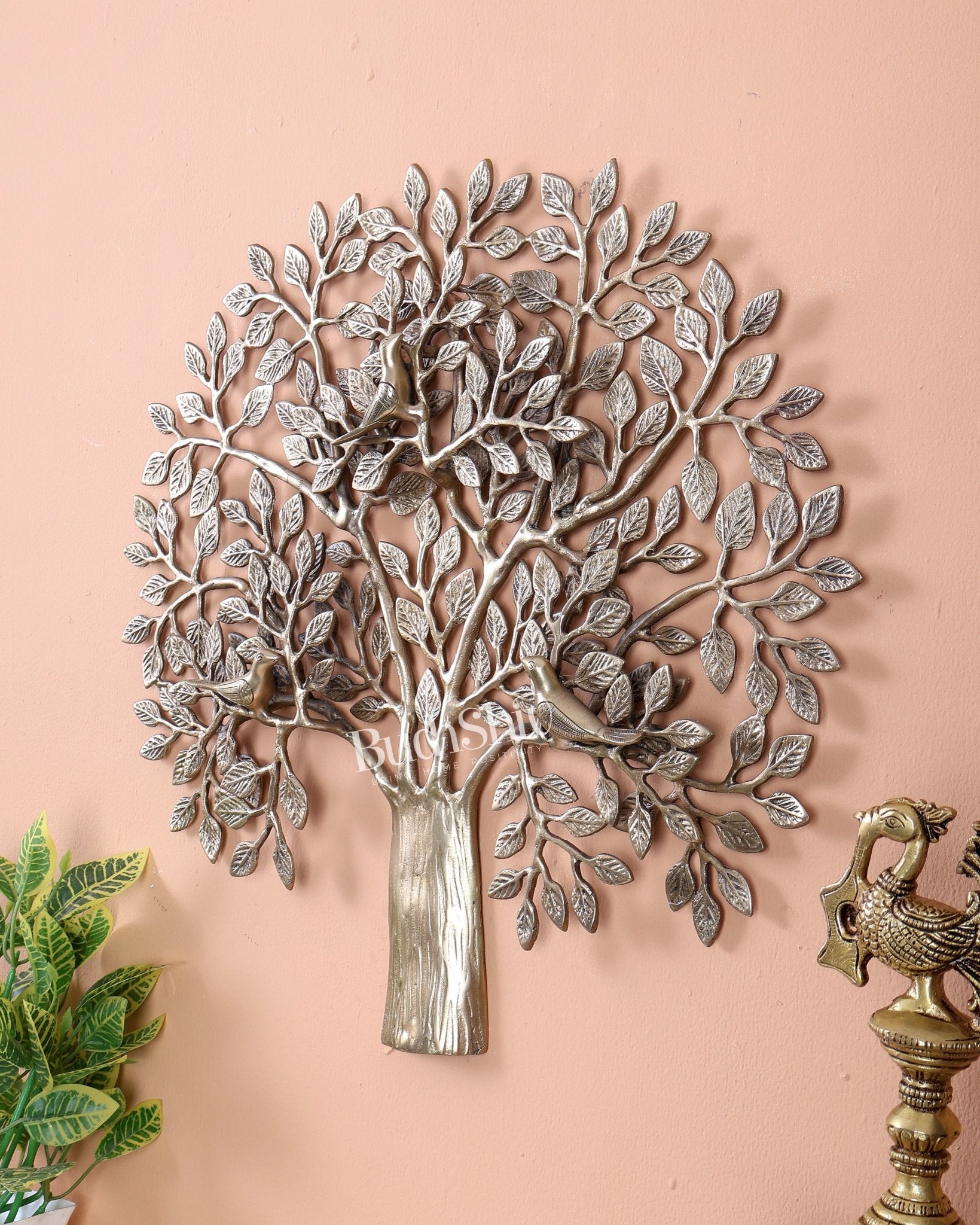 Premium Brass Tree of Life Kalpavriksha Wall Hanging – Handcrafted Auspicious Wall Décor 18 inch - Budhshiv.com