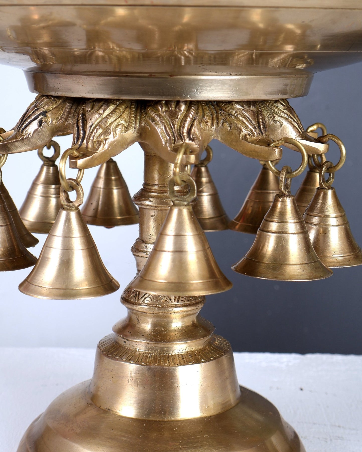 Premium Brass Urli with Stand & Hanging Bells – Traditional Indian Handcrafted Home Décor 12.5 inch - Budhshiv.com