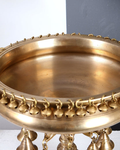 Premium Brass Urli with Stand & Hanging Bells – Traditional Indian Handcrafted Home Décor 12.5 inch - Budhshiv.com