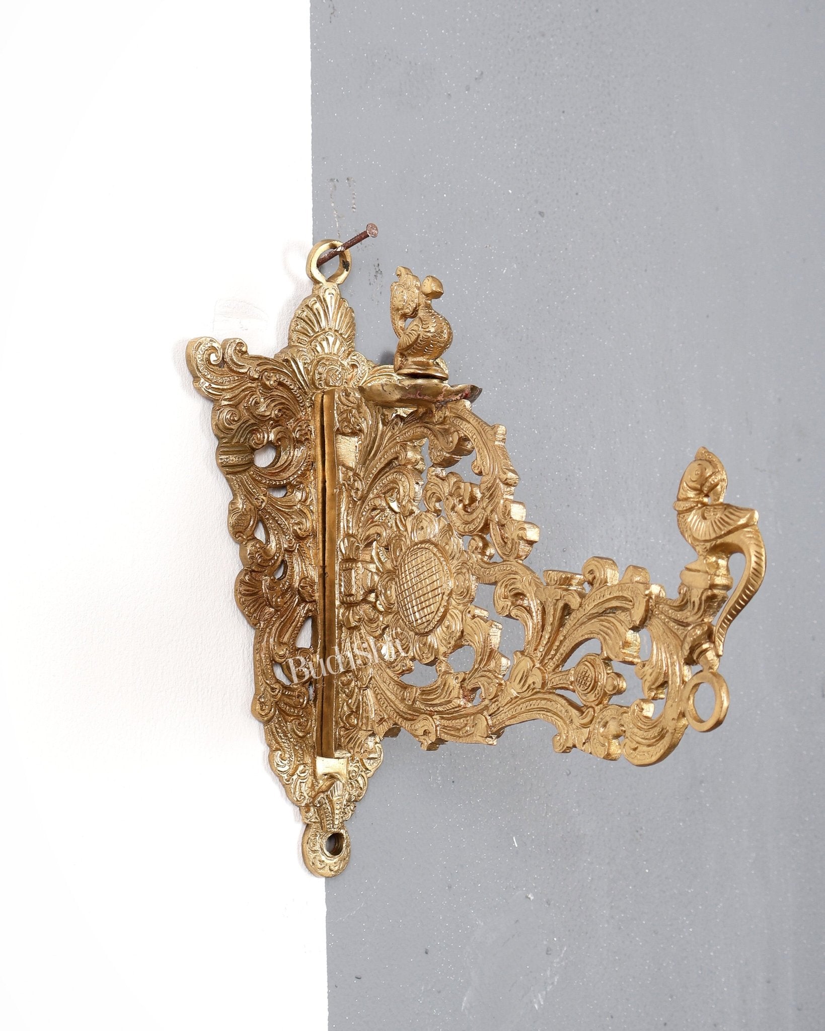Premium Brass Wall Hanging Bracket for Lamps or Bells – Bird Design 9 inch - Budhshiv.com