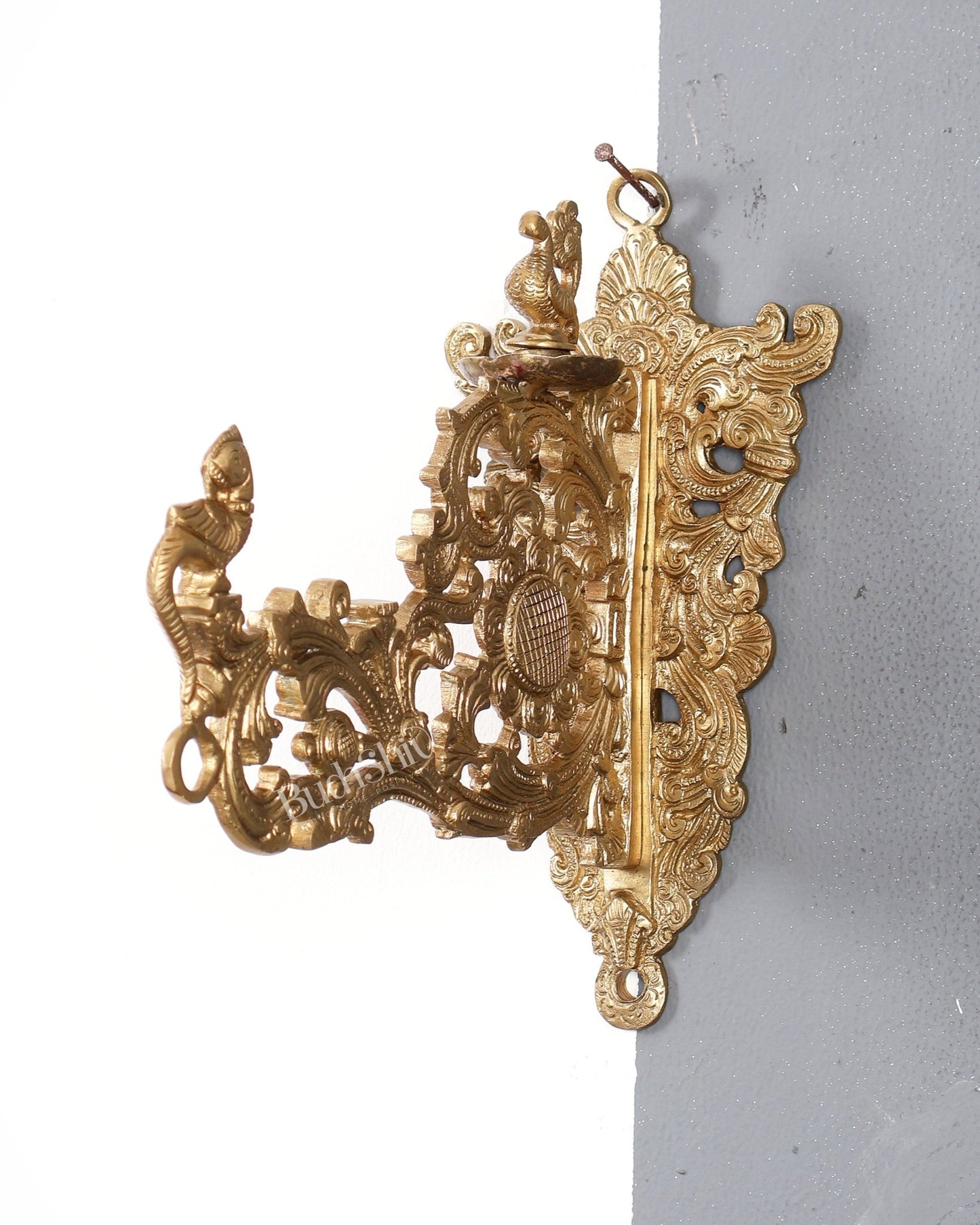 Premium Brass Wall Hanging Bracket for Lamps or Bells – Bird Design 9 inch - Budhshiv.com