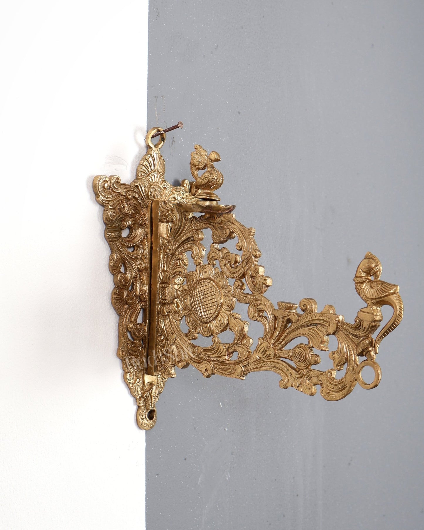 Premium Brass Wall Hanging Bracket for Lamps or Bells – Bird Design 9 inch - Budhshiv.com