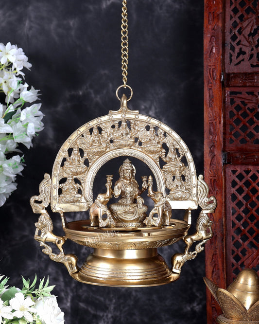 Premium Bronze Ashtalakshmi Hanging Lamp Diya Vilakku – Traditional Temple Deepam with Chain - Budhshiv.com