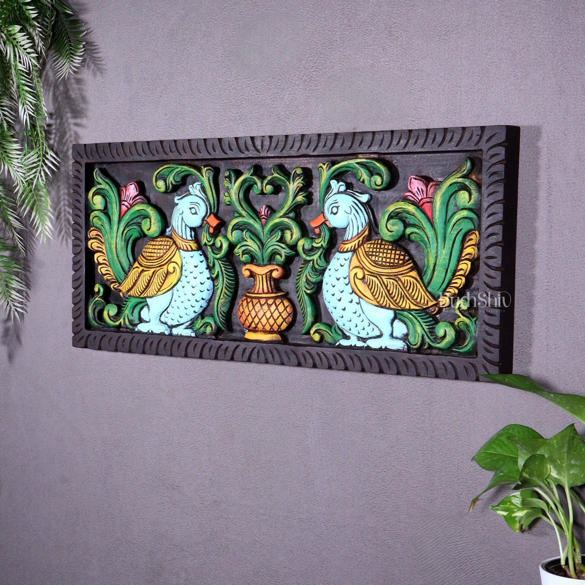 Premium Wood Annam Pakshmi Wall Hanging Panel – Hand - Painted 24 inch wide - Budhshiv.com