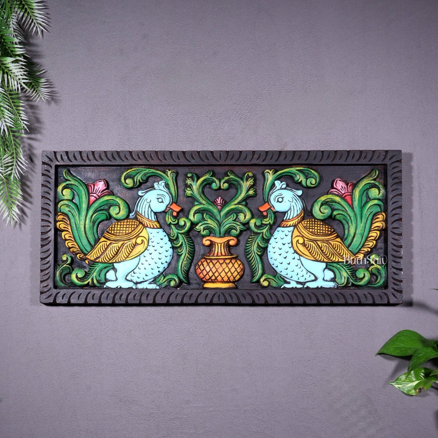Premium Wood Annam Pakshmi Wall Hanging Panel – Hand - Painted 24 inch wide - Budhshiv.com