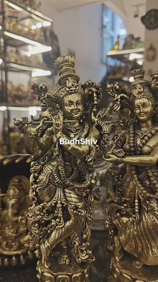 Pure Brass Superfine Radha Krishna Intricate Idol 12"