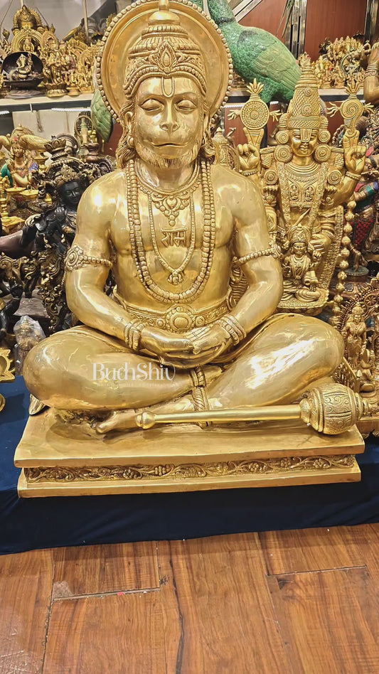 Large Brass Hanuman Meditation Statue | Temple Grade Sculpture 32.5 inch