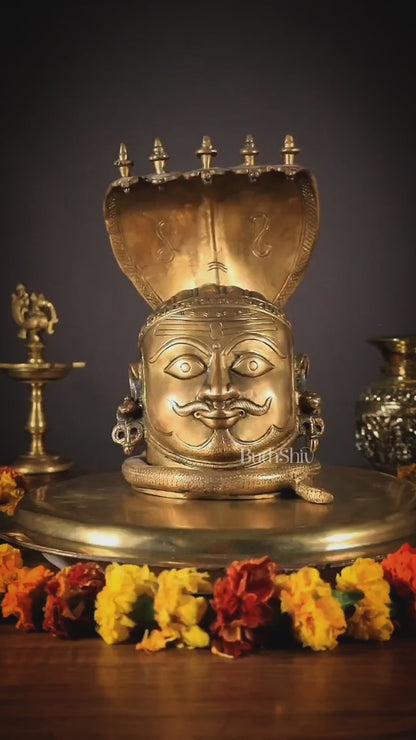 Regal Brass Shiva with Mukhalingam and Naga Aura Statue – 9.5" Height