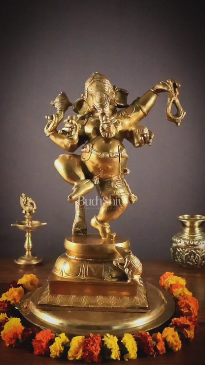 Brass Dancing Ganesha Statue - 17 inch height antique finish