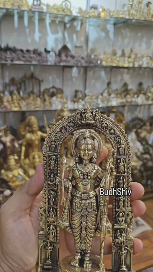 Brass superfine Ram Lalla Idol Ayodhya roop, 8" Tall enhanced carvings