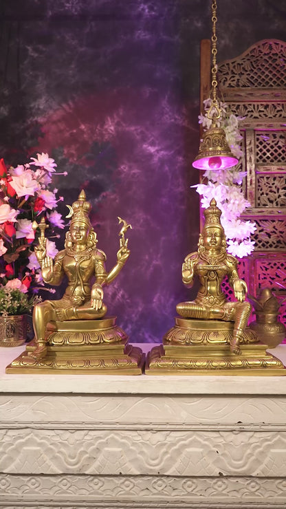 Brass Shiva & Parvati Sitting Statue | Uma Maheshwara 16.5 inch
