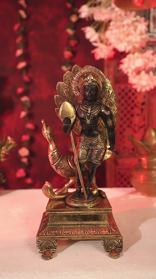 Lord Murugan Kartikeya Kumaraswamy Brass Statue 12 inch black tone