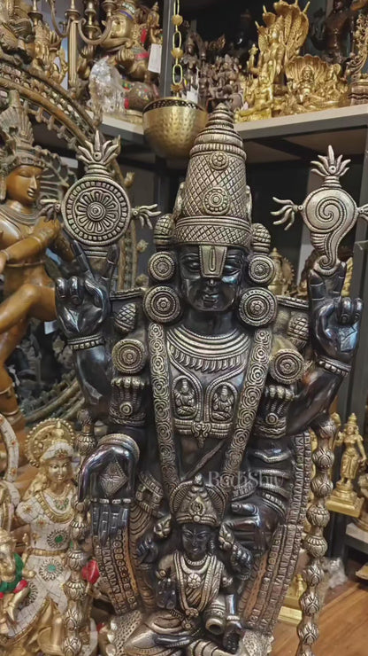 Pure Brass Lord Tirupati Balaji Statue with Goddess Padmavathi Engraved - 34.5 Inch