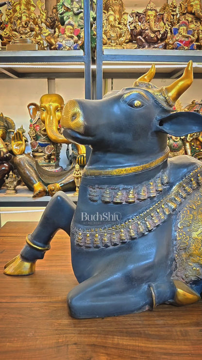 Brass Large Nandi statue Ink Black and Golden finish |33"