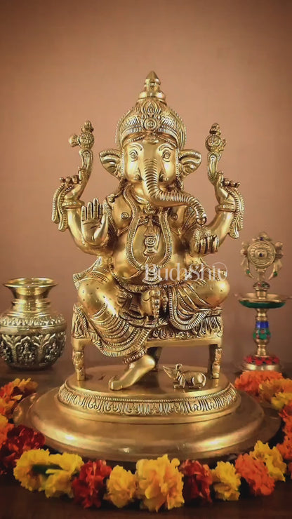 Brass Superfine Lord Ganesha Statue with Advanced Carvings - 15.5"