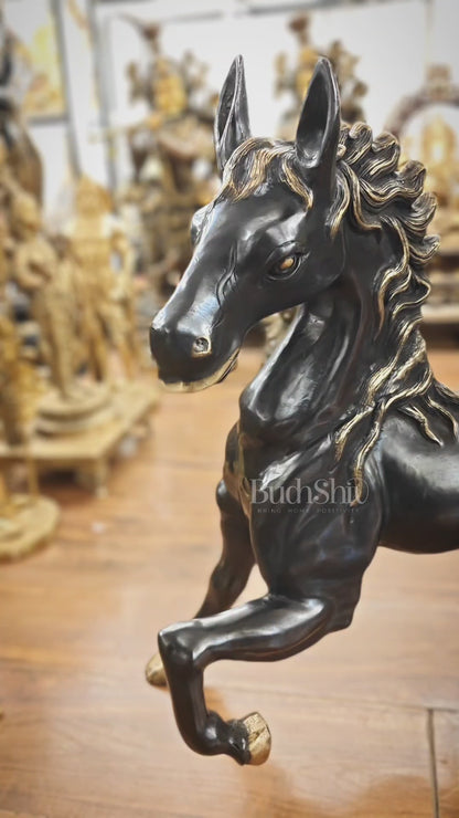 Large Brass Galloping Horse Showpiece Black Tone Finish 30"