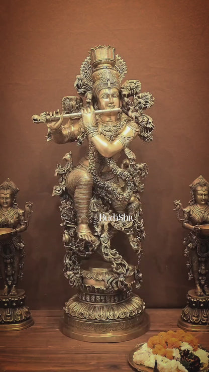 Large Lord Krishna Superfine Brass Sculpture - 48 inch, 75 kg