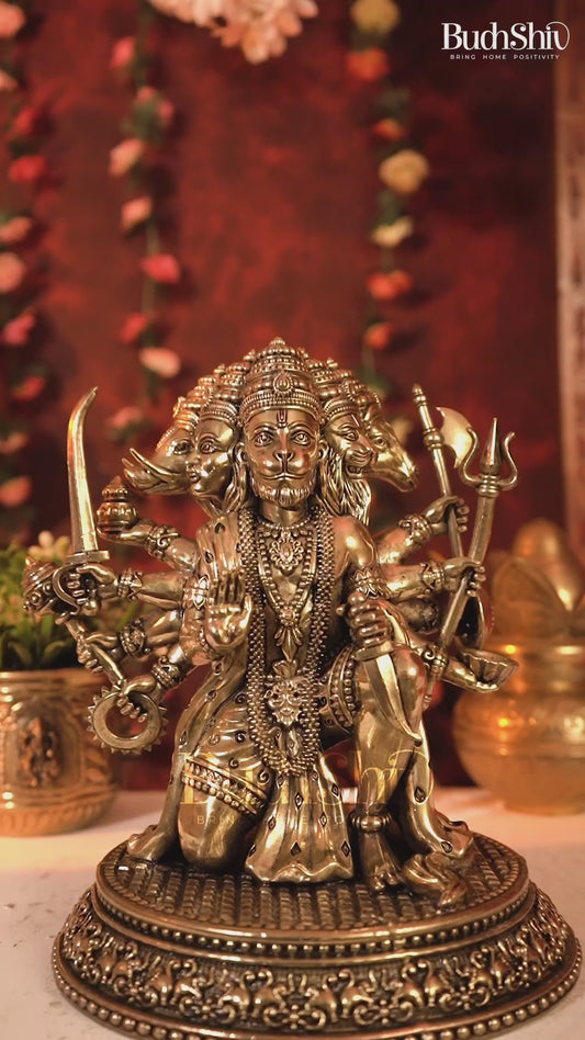 Brass Superfine Panchmukhi Hanuman Idol – Handcrafted Divine Statue 10 inch