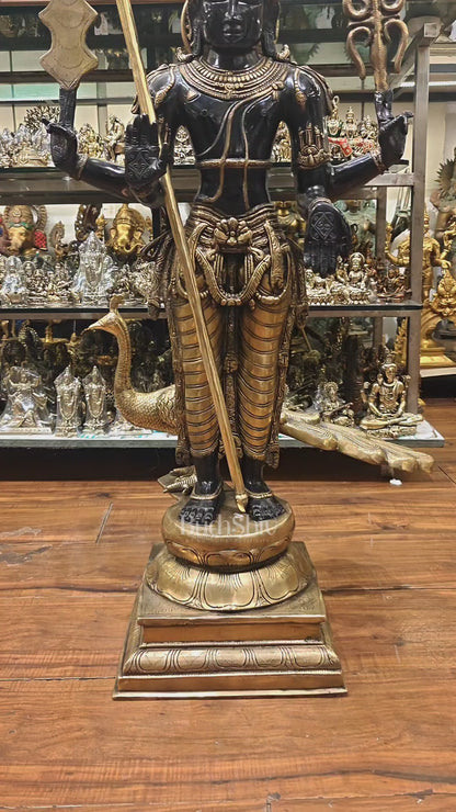 Pure Brass Large Murugan Kartikeya Statue | Black Finish 37 inch