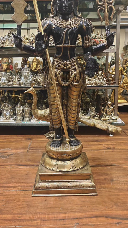 Pure Brass Large Murugan Kartikeya Statue | Black Finish 37 inch