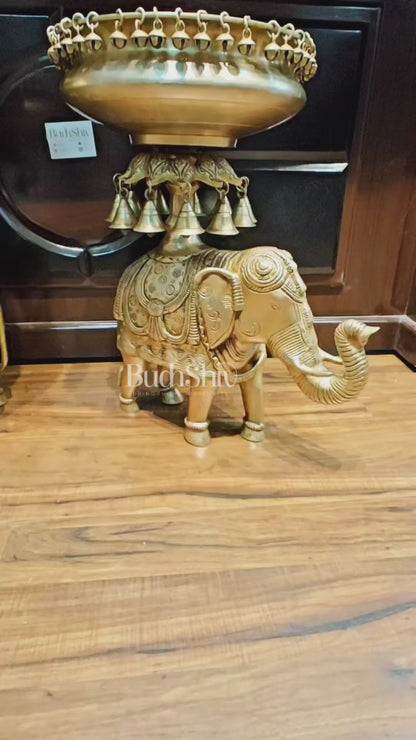 Beautiful Brass Urli with Engraved Elephant Pair set of 2