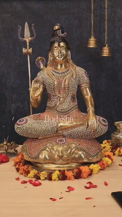 Handcrafted Pure Brass Lord Shiva Statue - 23" Height Jewelled up work