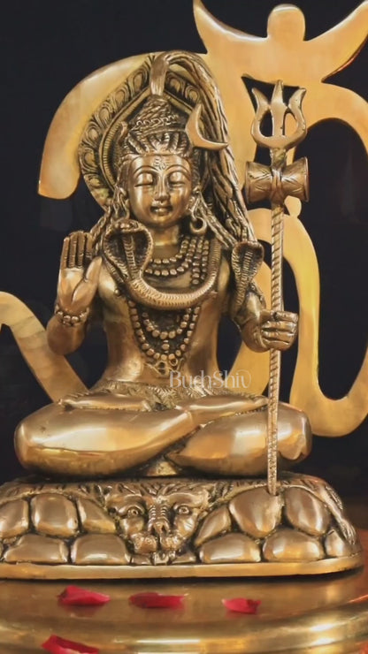 Pure Brass Lord Shiva Statue with Om Aura – 11.5" x 9.5" x 5.5"