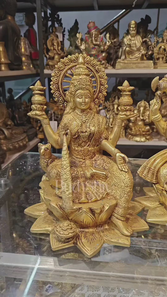 Pure Brass Ganesh Lakshmi Saraswati Set - 11" Divine Trio for Prosperity