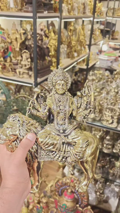 Intricate Superfine Brass Goddess Durga Sherawali Mata Idol 12"