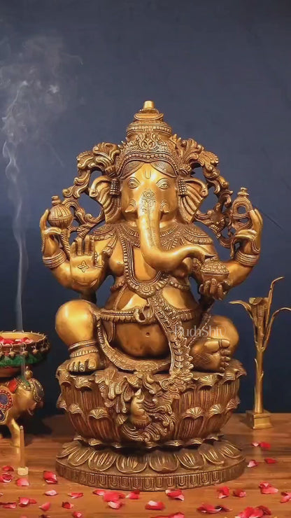 Intricately Detailed Ganesha Brass Statue - 24 Inch