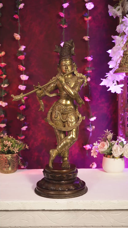 Pure Brass Lord Krishna Statue dual tone 22 inch