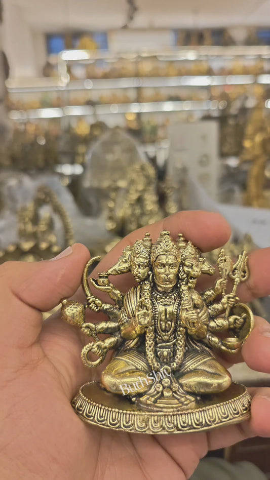 Brass Superfine Panchmukhi Hanuman Idol – Cross Legged Divine Sculpture (3 Inches)