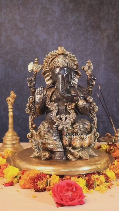 Ganesha black edition brass statue 12"