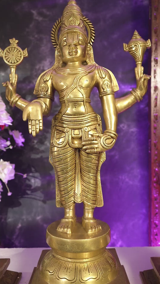 Brass Tirupati Balaji with Bhudevi and Sridevi — Idol Set 30 inch