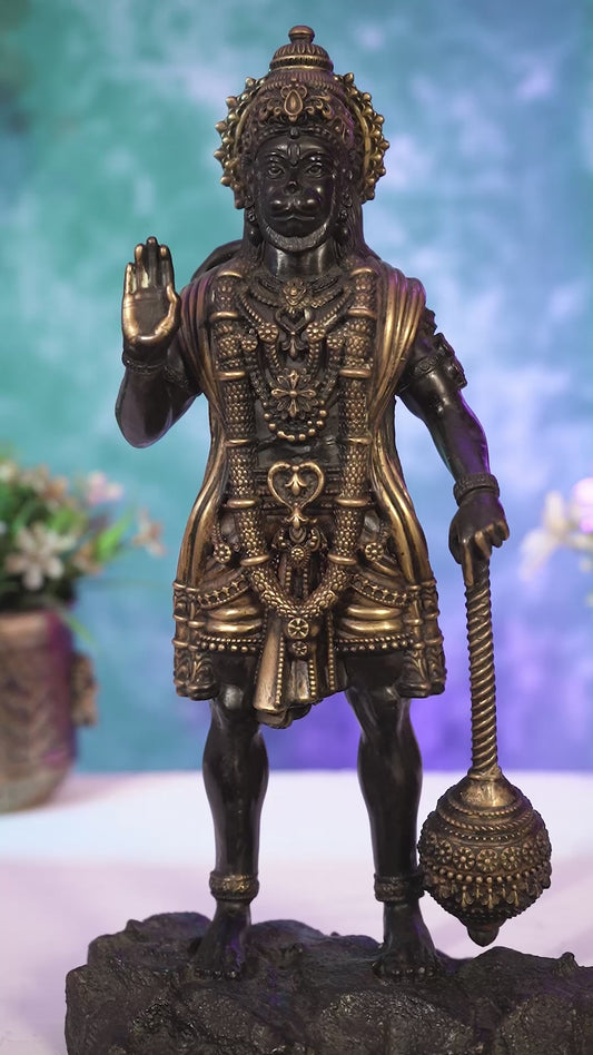Brass Superfine Standing Hanuman Idol – Black Finish Divine Sculpture (10 Inches)