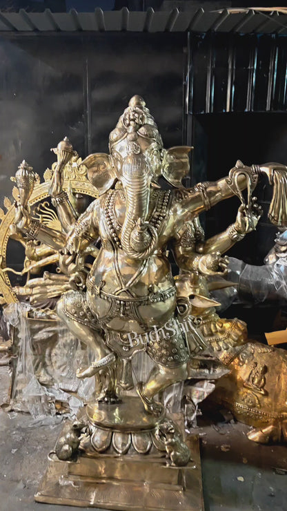Large Brass Dancing Ganesha Nritya Ganapati Statue massive 82 inch/ 7 feet sculpture