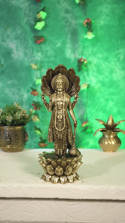 Pure Brass Lord Vishnu Standing with Sheshanaag – Superfine Carvings 11.5 inch