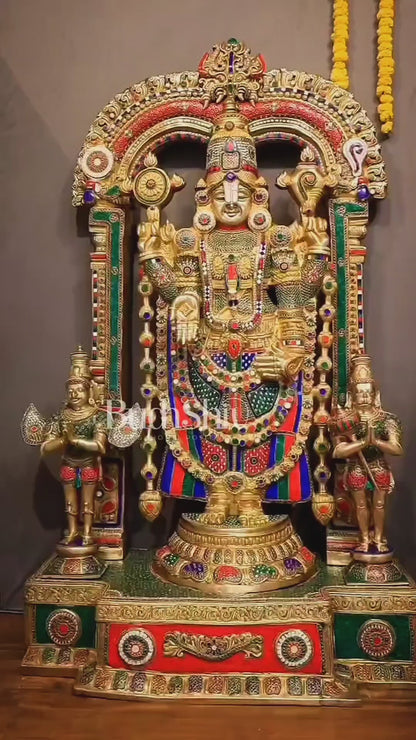 Large Brass Tirupati Balaji Sculpture 60" Lord Venkateshwara darbar