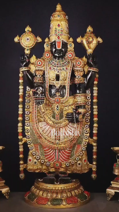 Brass Tirupati Balaji Idol 48 inch with jewellers meenakari Stonework