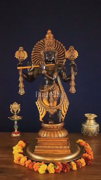 Brass Krishna 4 arms Statue | Black | Height 24 Inch