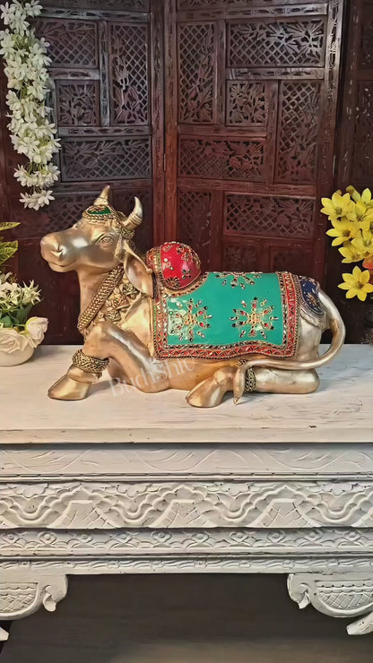 Handcrafted Brass Nandi Idol – meenakari 21"