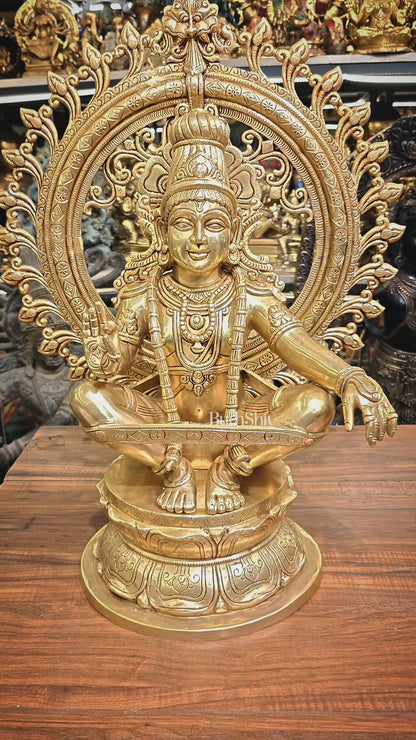 Pure Brass Ayyappa Swamy Statue with Prabhavali 23.5 inch