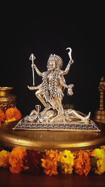 Brass Superfine Intricate Mahakali Idol | 6.5" silver plated