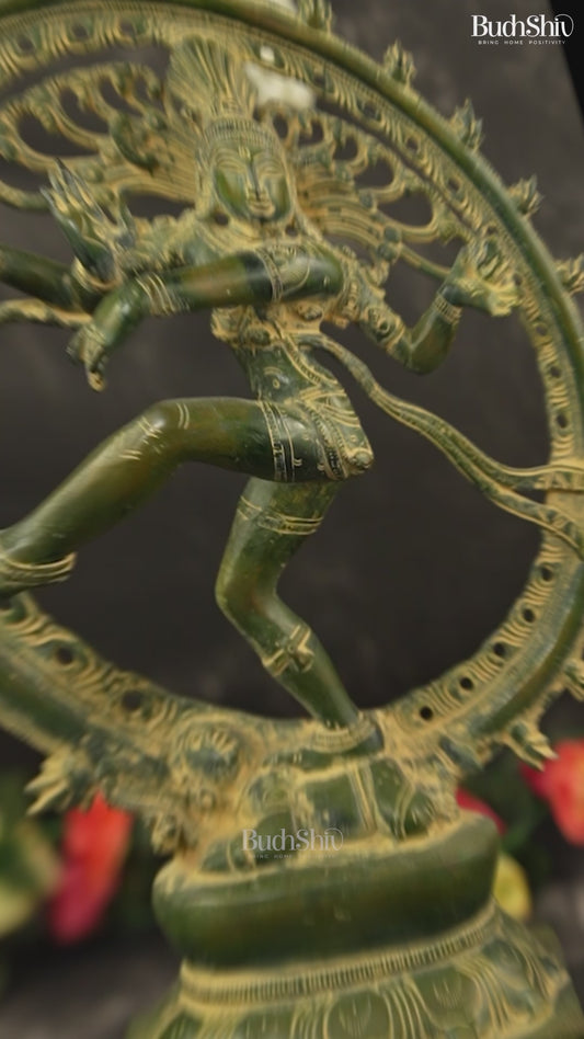 Vintage Brass Nataraja Statue with Green tone Finish 13 inch