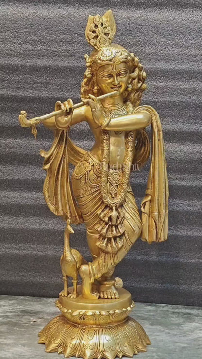 Exquisite Pure Brass Superfine Krishna Statue – 27" Height