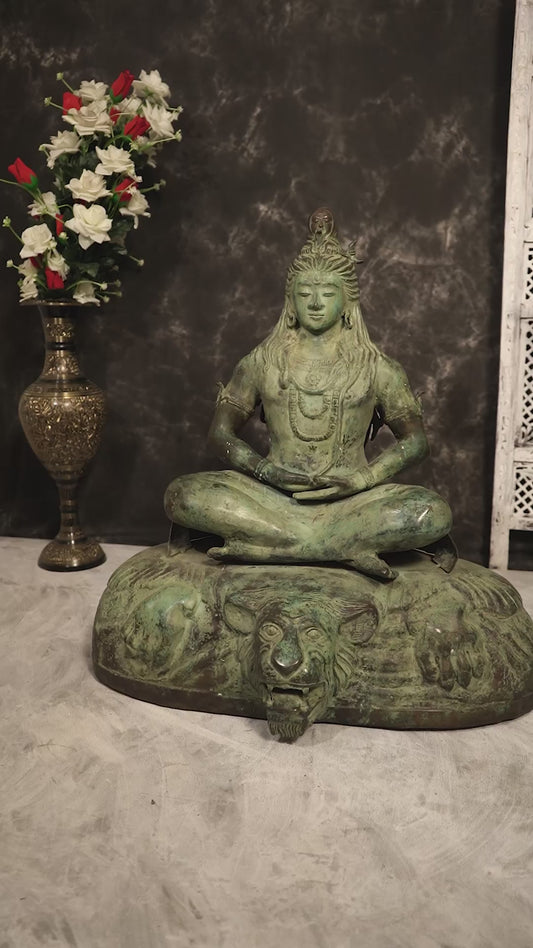 Bronze Lord Shiva in Meditation – Dhyana Mudra Mahadev Sculpture, 30 inch
