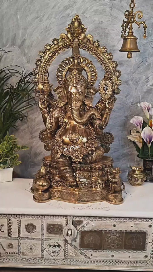 Large Pure Brass Ganesha Statue - 40" Height