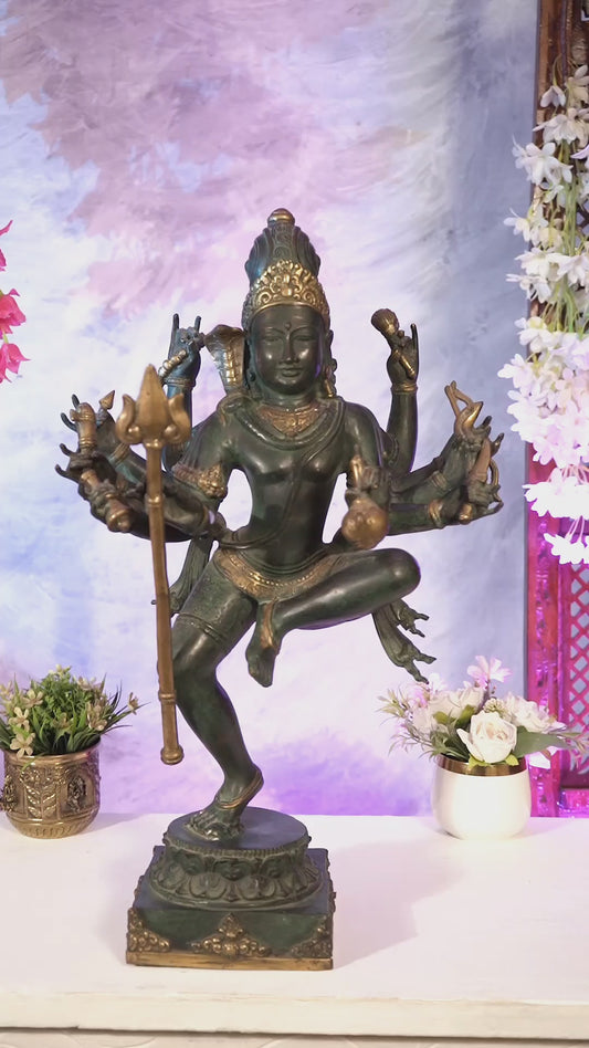 Bronze Dancing Shiva with eight arms and large trishul Sculpture – 24 inch