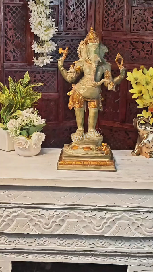 Brass Lord Ganesha standing Statue - 20 Inches | Green patina