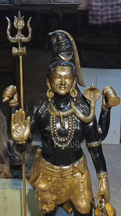 Brass Large Majestic Standing Lord Shiva Statue 90 inch